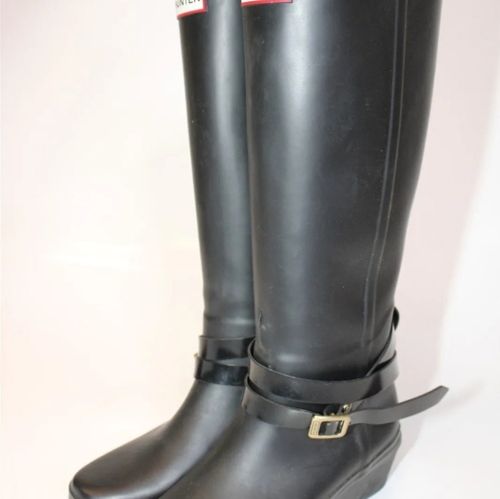 Hunter Andora Womens 5 Tall Black Rubber Wedge Waterproof Rain Boots - Picture 11 of 16